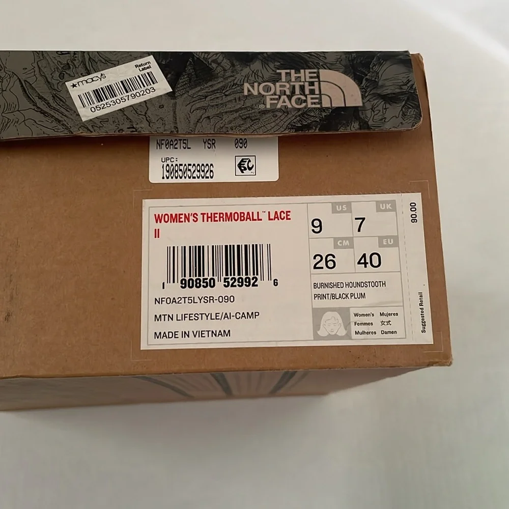 North Face Thermoball Lace II Faux Fur Boots W/ Box - Black & Plum - Size 9